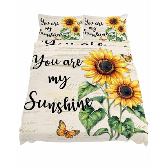 California King Size Sunflower Butterfly Sheet Sets You Are My Sun Shine Vintage Farmhouse Soft Breathable Microfiber Bed Sheets 4 Piece Bed Sheets Set, 1 Fitted Sheet, 1 Flat Sheet & 2 Pillowcases