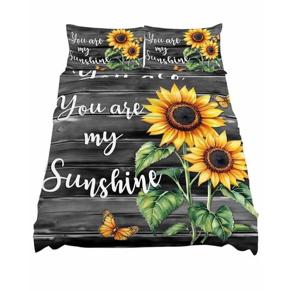 California King Size Sunflower Butterfly Sheet Sets You Are My Sun Shine Vintage Wood Board Soft Breathable Microfiber Bed Sheets 4 Piece Bed Sheets Set, 1 Fitted Sheet, 1 Flat Sheet & 2 Pillowcases