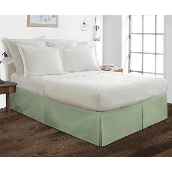 California King Size Tailored Drop Pleated Solid Bed Skirt with Adjustable Elastic Belt Microfiber Fabric Fade & Wrinkle Resistant Bed Frame Cover Easy to Fit & Care (15 Inch Drop, Moss)