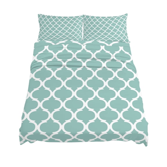 California King Size Turquoise Morocco Sheet Sets Trellis Cyan Geometric Abstract Soft Breathable Microfiber Bed Sheets 4 Piece Bed Sheets Set, 1 Fitted Sheet, 1 Flat Sheet & 2 Pillowcases