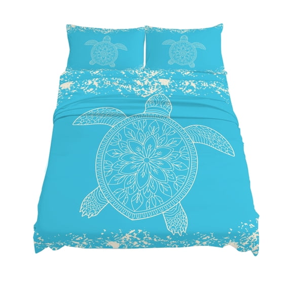 California King Size Turtle Sea Blue Sheet Sets Lines WaterColor Turtle Mottled Pattern Soft Breathable Microfiber Bed Sheets 4 Piece Bed Sheets Set, 1 Fitted Sheet, 1 Flat Sheet & 2 Pillowcases