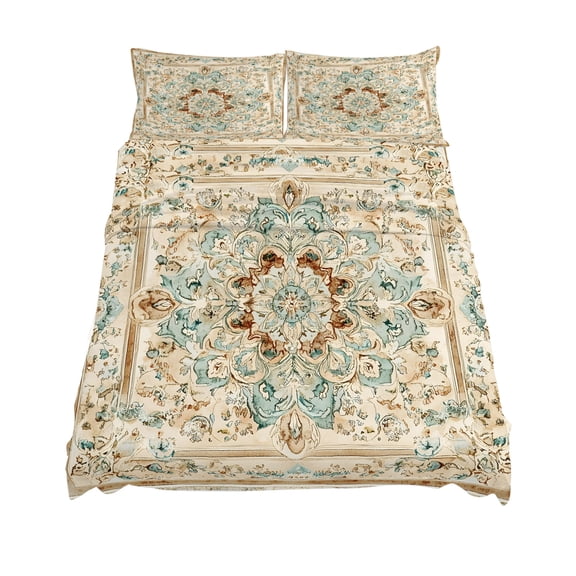 California King Size Vintage Flowers Pattern Sheet Sets Ethnic Classical Bohemian Style Soft Breathable Microfiber Bed Sheets 4 Piece Bed Sheets Set, 1 Fitted Sheet, 1 Flat Sheet & 2 Pillowcases