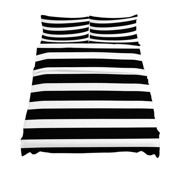 California King Size White Black Striped Sheet Sets Simple Stripes Background Soft Breathable Microfiber Bed Sheets Deep Pockets 4 Piece Bed Sheets Set, 1 Fitted Sheet, 1 Flat Sheet & 2 Pillowcases