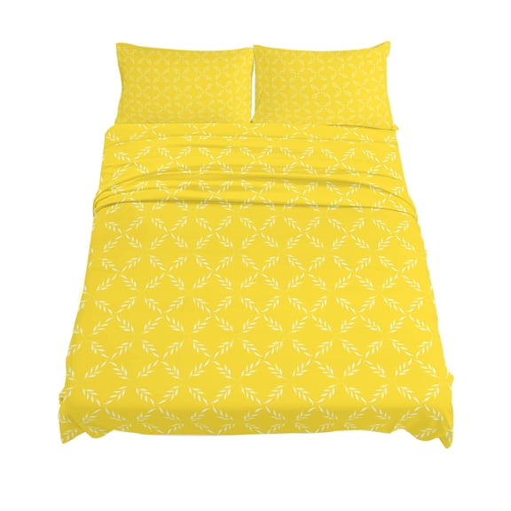 California King Size White Diamond Lattice Sheet Sets Yellow Retro Plaid Texture Soft Breathable Microfiber Bed Sheets 4 Piece Bed Sheets Set, 1 Fitted Sheet, 1 Flat Sheet & 2 Pillowcases