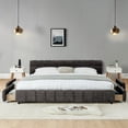 thumbnail image 1 of California King Upholstered Bed Frame with Drawers, Chenille Fabric Platform Bed with Headboard, Storage Drawers on Rollers, No Box Spring Needed, Dark Gray, 1 of 16