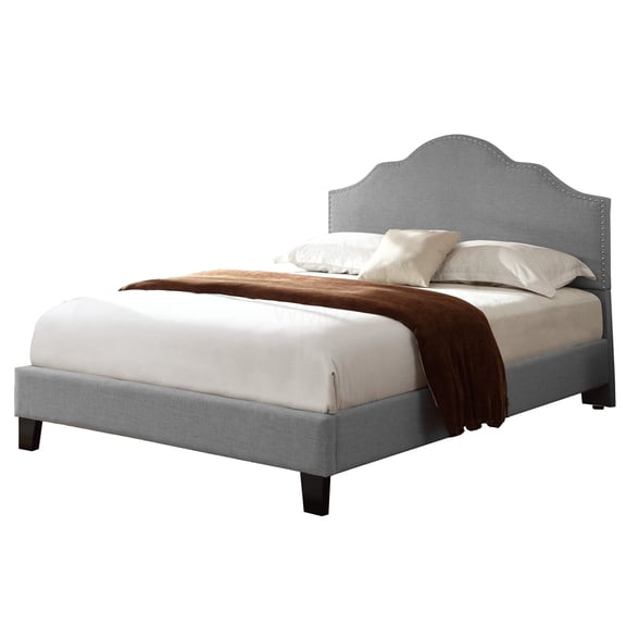 California King Upholstered Bed with Soft Foam Headboard, Modern Platform Bed Frame with Fabric Cover