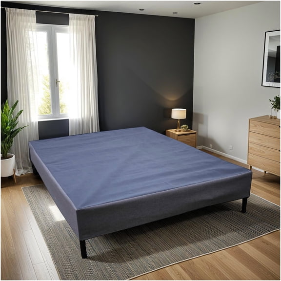 California King Upholstered Storage Bed Base, 1000lb Heavy Duty Platform Bed Frame with Attachable Legs, Black and Gray Foundation, No Box Spring Needed