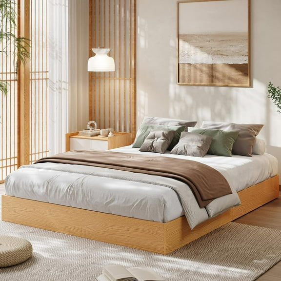 California King Wood Platform Bed Frame, Wooden Bed Frame Without Headboard, Wood Slat Support, No Box Spring Needed, Easy Assembly, Pine
