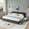 thumbnail image 1 of California King size Upholstered Bed ,comfortable upholstered bed frame, Chenille fabric, with headboard and solid bed frame. With drawer for storage.-Dark Gray(90.5''*80.5''*31''), 1 of 17