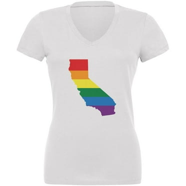 California LGBT Gay Pride Rainbow White Juniors V-Neck T-Shirt - 2X-Large