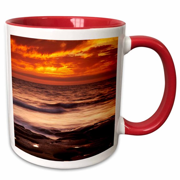 3drose, California, La Jolla, Sunset over Tide Pools at Coast Blvd. Park., 11oz Two-tone Red Mug
