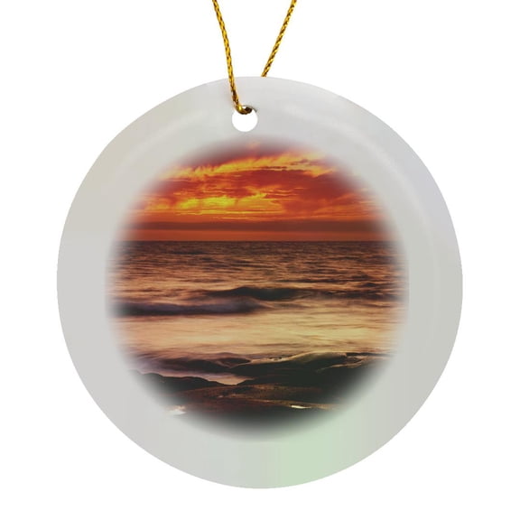 3drose, California, La Jolla, Sunset over Tide Pools at Coast Blvd. Park., Circle Porcelain Ornament