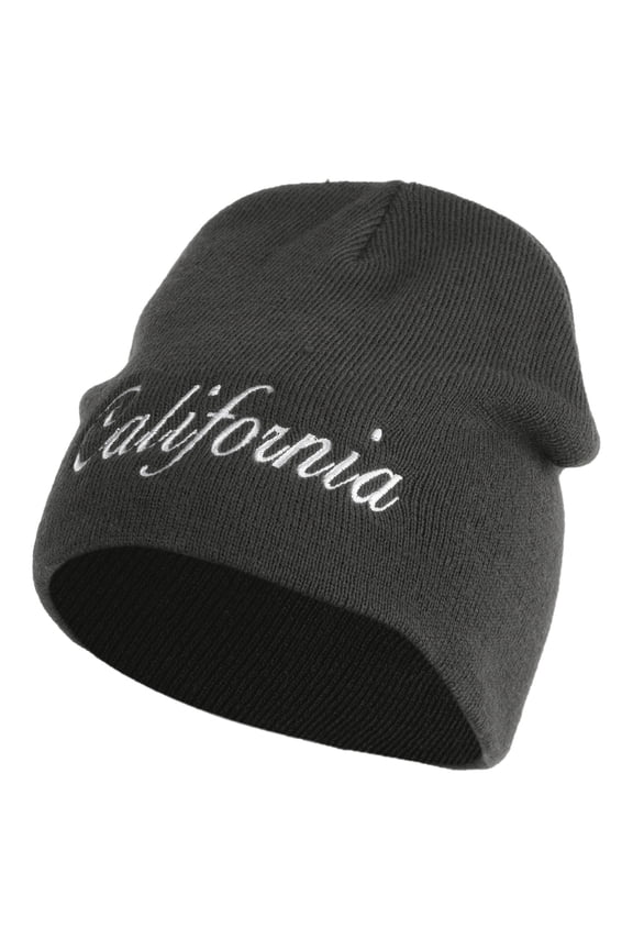 California Letter Embroidered Big Size 8 Inch New Solid Color Short Beanie - Charcoal XL-3XL