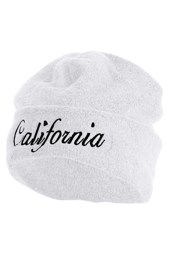 California Letter Embroidered Big Size Reversible Micro Fleece Cap - White XL-3XL