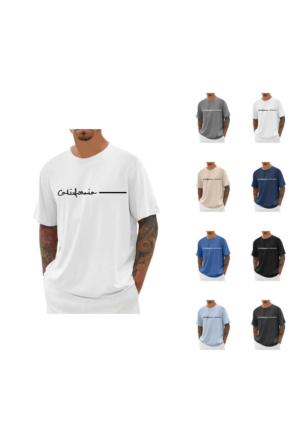 California Letter Graphic Tees for Men Summer Short Sleeve Crewneck Casual West Coast T Shirts Streetwear