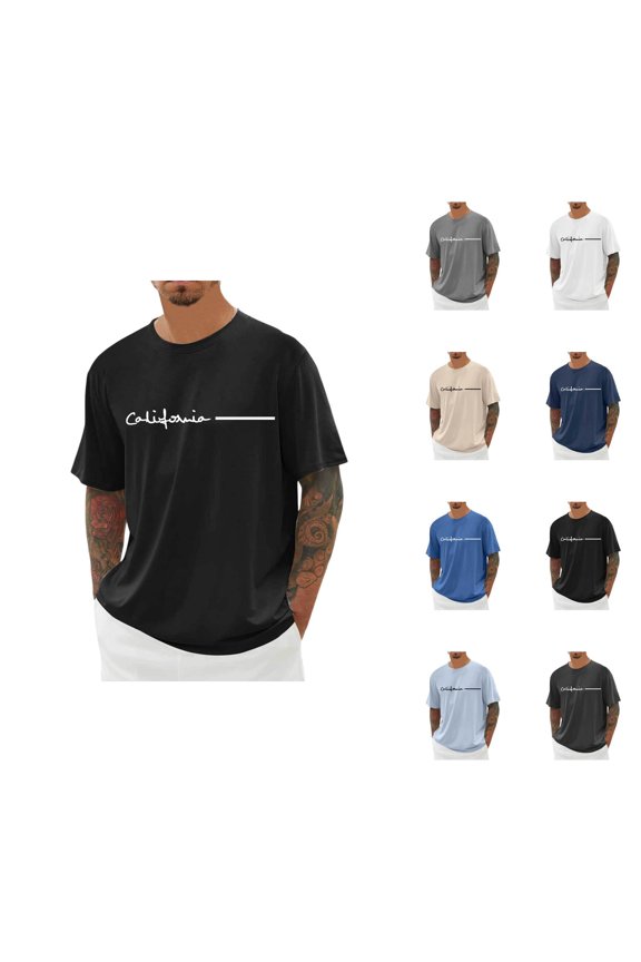 California Letter Graphic Tees for Men Summer Short Sleeve Crewneck Casual West Coast T Shirts Streetwear