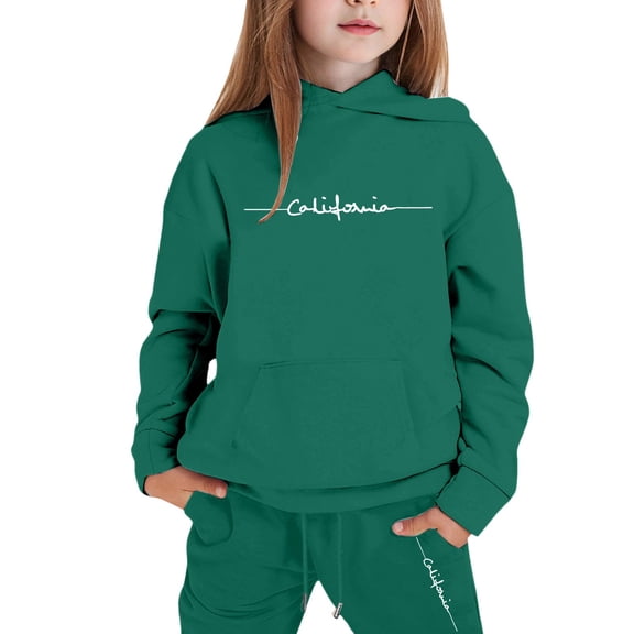 California Letter Print Black Hoodie for Girls - Stylish & Comfy Everyday Wear with Soft Fabric and Front Pocket