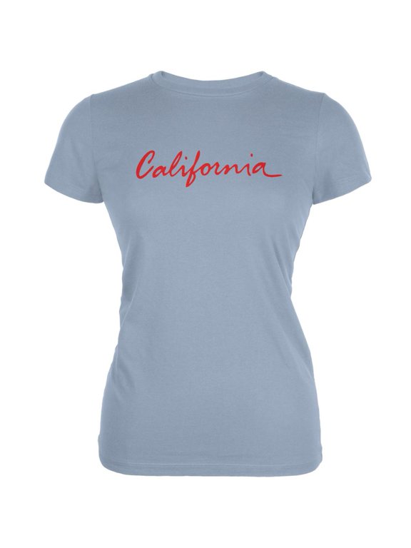 California License Plate Light Blue Juniors Soft T-Shirt - Small