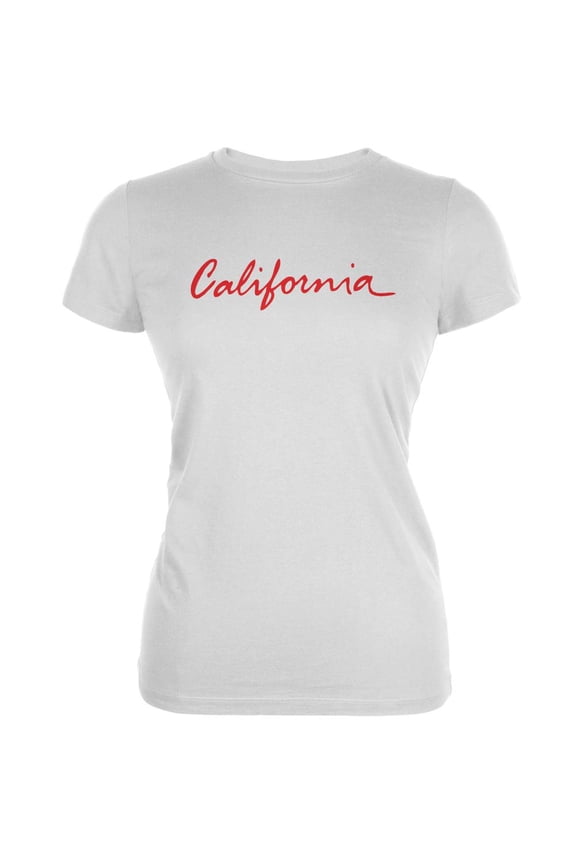 California License Plate White Juniors Soft T-Shirt - Large
