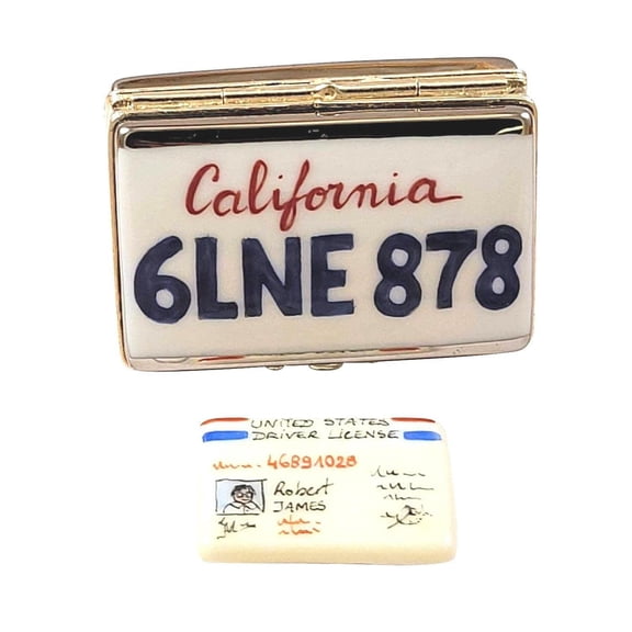 California License Plate with Drivers License Limoges Box Limoges Box Porcelain Figurine