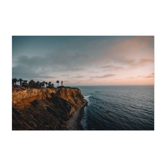 California Lighthouse Sunset - Rancho Palos Verdes California Photography Coastal Lighthouse Sunset Scenic Ocean Palm Tree Seascape Unframed Wall Art Print 5 x 7 inches