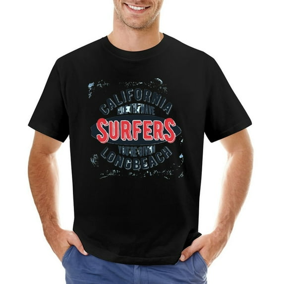 California Long Beach Surfers Men’s Graphic T-shirt Vintage Short Sleeve Sport Tee Black 2XL