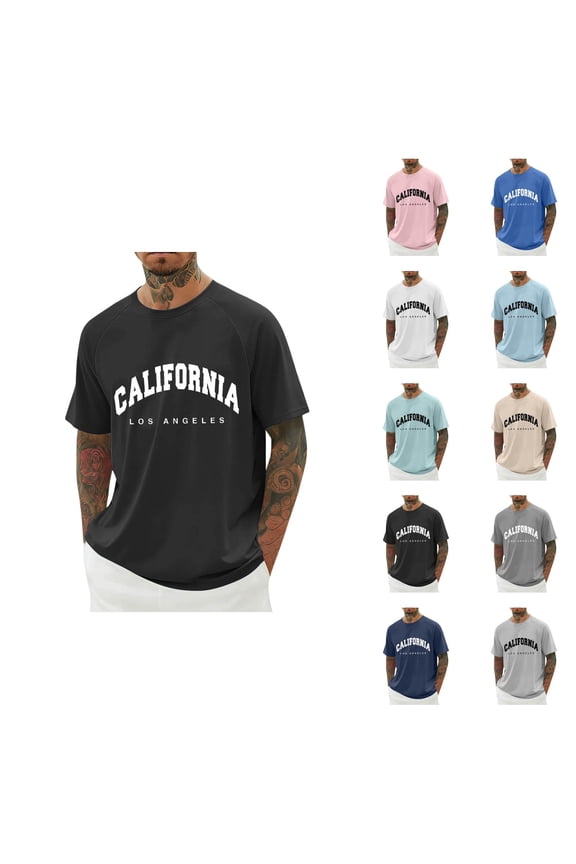 California Los Angeles Graphic Tees for Men 2026 Summer Casual Short Raglan Sleeve Crewneck T Shirts West Coast Streetwear