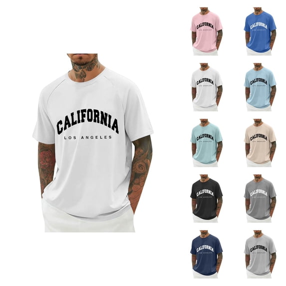 California Los Angeles Graphic Tees for Men 2026 Summer Casual Short Raglan Sleeve Crewneck T Shirts West Coast Streetwear