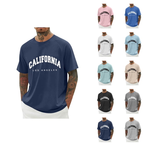 California Los Angeles Graphic Tees for Men 2026 Summer Casual Short Raglan Sleeve Crewneck T Shirts West Coast Streetwear