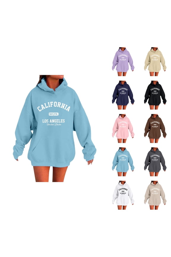 California Los Angeles Hoodies for Women 2025 Drop Shoulder Hoodie with Pockets Hooded Sweatshirt Pullover Tops