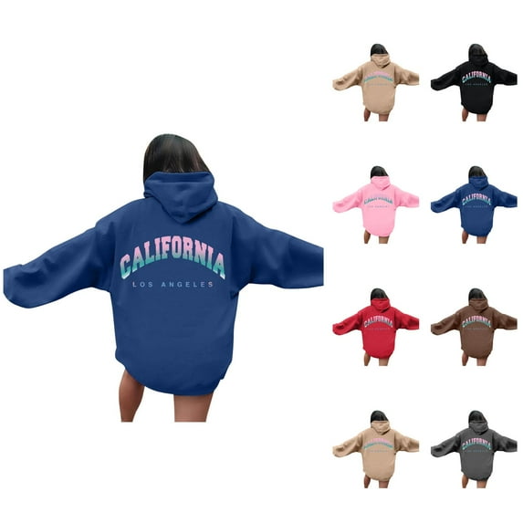 California Los Angeles Hoodies for Women 2025 Long Sleeve Y2K Hoodie with Pockets Hooded Sweatshirt Pullover Tops