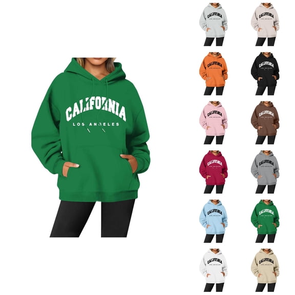 California Los Angeles Hoodies for Women Fall Winter Long Sleeve Graphic Hooded Sweatshirt with Pockets Pullover Tops
