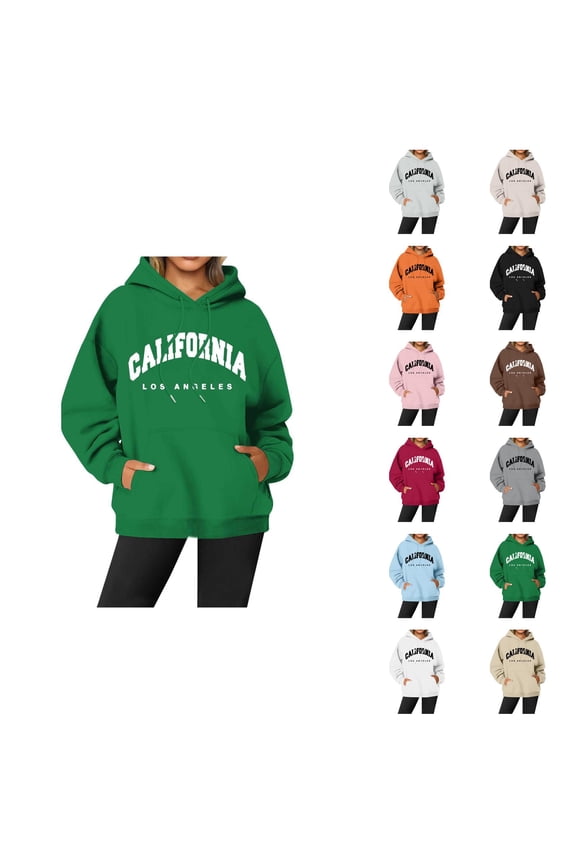 California Los Angeles Hoodies for Women Fall Winter Long Sleeve Graphic Hooded Sweatshirt with Pockets Pullover Tops