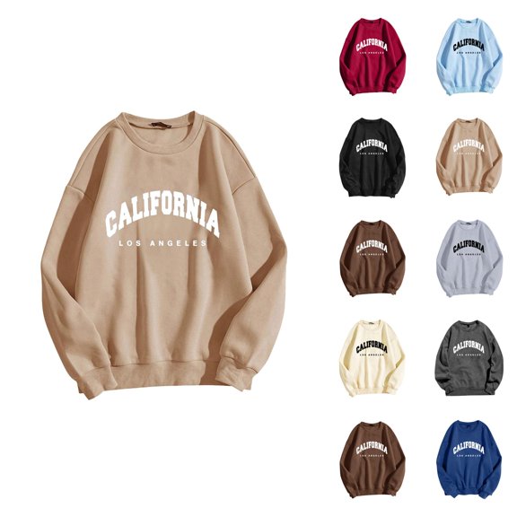 California Los Angeles Sweatshirt for Women 2026 Fall Winter Casual Long Sleeve Crewneck Graphic Sweatshirts Pullover Tops