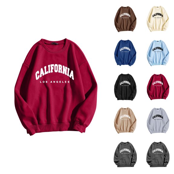 California Los Angeles Sweatshirt for Women 2026 Fall Winter Casual Long Sleeve Crewneck Graphic Sweatshirts Pullover Tops
