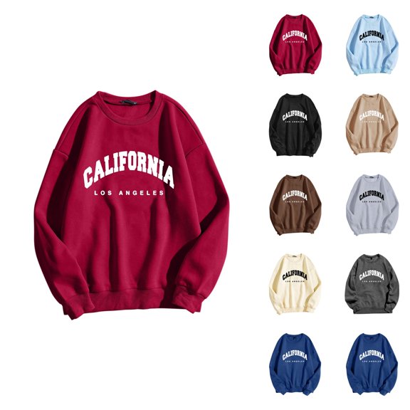 California Los Angeles Sweatshirt for Women 2026 Fall Winter Casual Long Sleeve Crewneck Graphic Sweatshirts Pullover Tops