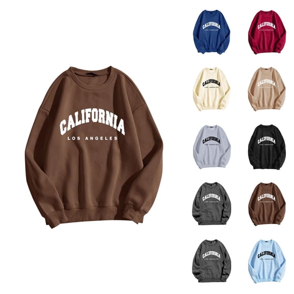 California Los Angeles Sweatshirts for Women 2026 Fall Winter Casual Long Sleeve Crewneck Graphic Pullover Sweat Shirts Tops