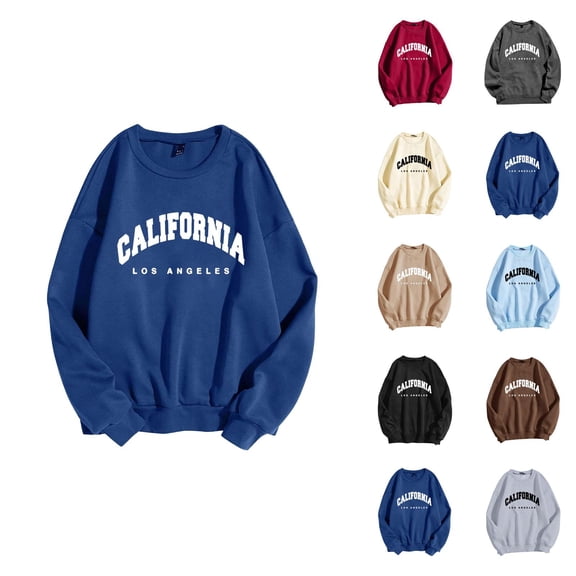 California Los Angeles Sweatshirts for Women 2026 Fall Winter Trendy Long Sleeve Crewneck Graphic Sweatshirts Pullover Tops