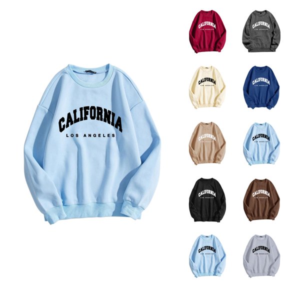 California Los Angeles Sweatshirts for Women 2026 Fall Winter Trendy Long Sleeve Crewneck Graphic Sweatshirts Pullover Tops