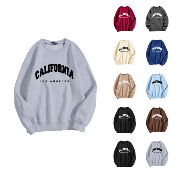 California Los Angeles Sweatshirts for Women 2026 Fall Winter Trendy Long Sleeve Crewneck Graphic Sweatshirts Pullover Tops