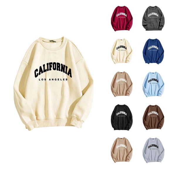 California Los Angeles Sweatshirts for Women 2026 Fall Winter Trendy Long Sleeve Crewneck Graphic Sweatshirts Pullover Tops