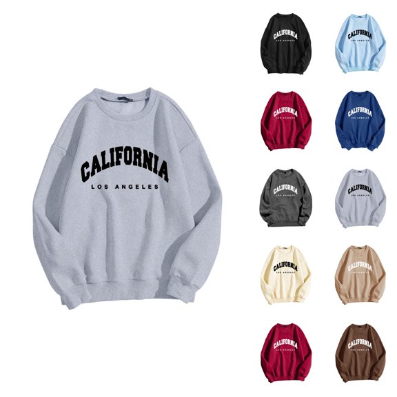 California Los Angeles Women'S Sweatshirt 2026 Fall Winter Trendy Long Sleeve Crewneck Graphic Sweatshirts Pullover Tops