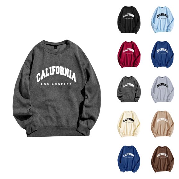 California Los Angeles Women'S Sweatshirt 2026 Fall Winter Trendy Long Sleeve Crewneck Graphic Sweatshirts Pullover Tops