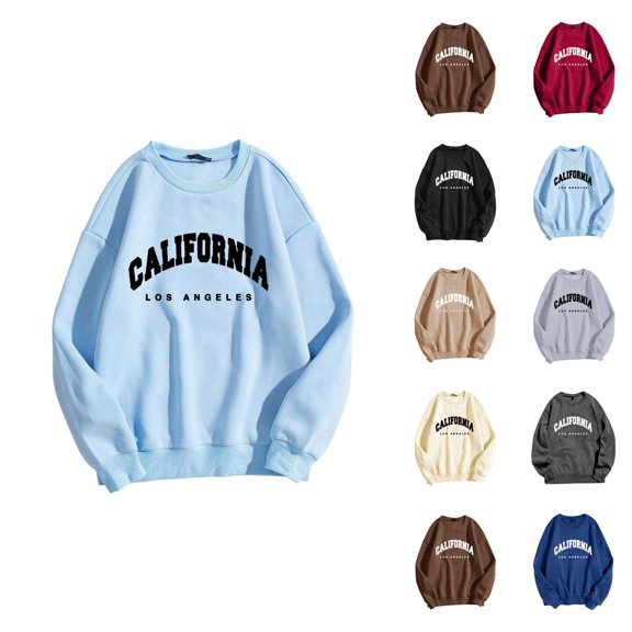 California Los Angeles Women'S Sweatshirts 2026 Fall Winter Trendy Long Sleeve Crewneck Graphic Pullover Sweat Shirts Tops