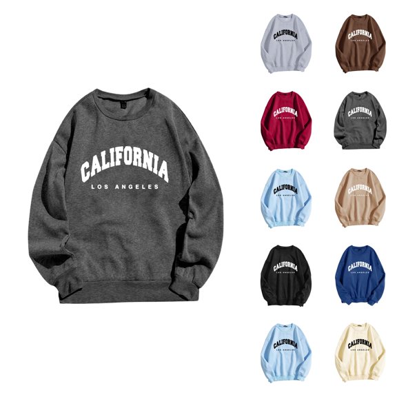 California Los Angeles Women'S Sweatshirts 2026 Fall Winter Trendy Long Sleeve Crewneck Graphic Sweatshirts Pullover Tops