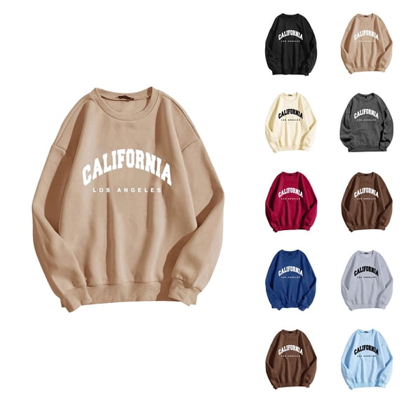 California Los Angeles Women Sweatshirt 2026 Fall Winter Trendy Long Sleeve Crewneck Graphic Pullover Sweat Shirts Tops