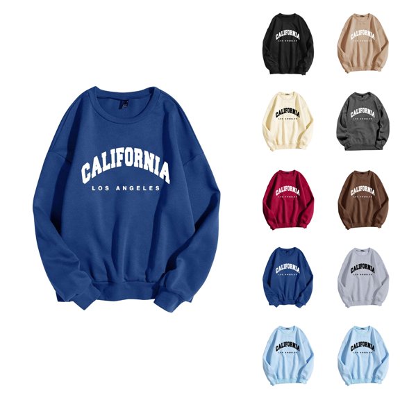 California Los Angeles Women Sweatshirt 2026 Fall Winter Trendy Long Sleeve Crewneck Graphic Pullover Sweat Shirts Tops