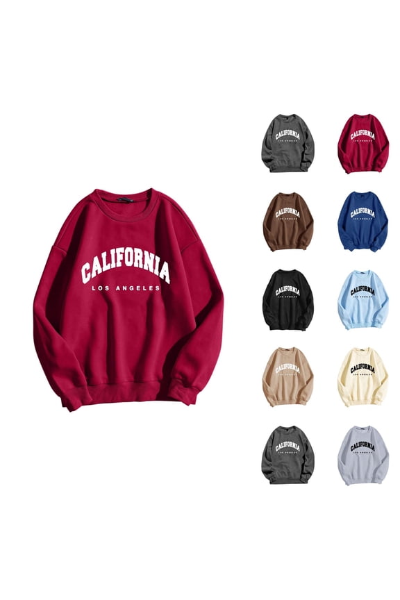 California Los Angeles Women Sweatshirt 2026 Fall Winter Trendy Long Sleeve Crewneck Graphic Pullover Sweat Shirts Tops