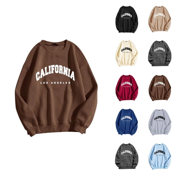 California Los Angeles Women Sweatshirt 2026 Fall Winter Trendy Long Sleeve Crewneck Graphic Pullover Sweat Shirts Tops