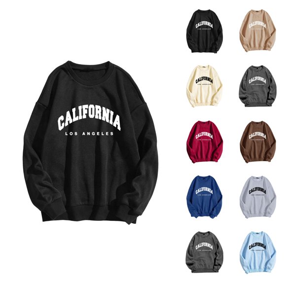 California Los Angeles Women Sweatshirt 2026 Fall Winter Trendy Long Sleeve Crewneck Graphic Pullover Sweat Shirts Tops